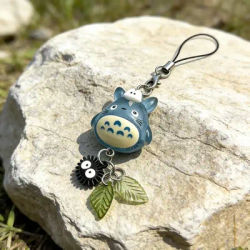 Kawaii Blue Animal Totoro Phone Charm Soot Sprite Keychain Woodland Anime Cat Cosplay Pendant Accessories Handmade Xmas Gift