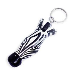 'Artisan-Made Zebra-Themed Sese Wood Keychain with Metal Ring'
