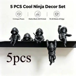 5pcs Ninja Decoration Action Pose Set Desktop Ornament Figures for Bookshelf Shelves Monitor Tops Computer Screens Halloween