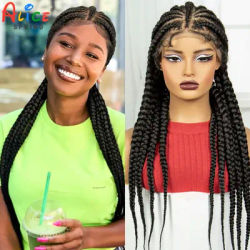 26inch Natural Cornrow Braided Wigs Synthetic Transparent Full Lace Braids Wigs with Baby Hair for Black Women