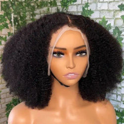 16inch 180%densty Glueless Soft Preplucked Lace Front Wig Short Bob Kinky Curly Synthetic For Women With Baby Hair Daily