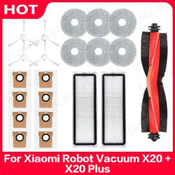 21pcs Replacement Parts for Xiaomi Robot Vacuum X20/X20 Plus: Dust Bag, Mop Cloth, Main & Side Brushes, HEPA Filter