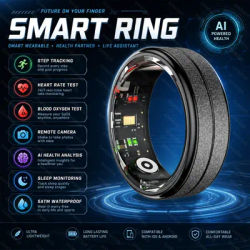 Bague connectée AI pour le suivi de la santé, pour hommes et femmes, en acier inoxydable, étanche 5ATM, moniteur de fréquence cardiaque, SpO2, sommeil et température, bague de fitness