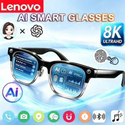 Lunettes intelligentes Lenovo 8K HD AI, traduction IA, appels mains libres, enregistrement de discussions IA, lecture de musique, lunettes de soleil intelligentes pour hommes