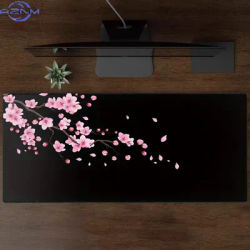 Grand tapis de souris noir au design fleur de cerisier, tapis de bureau antidérapant, accessoires de bureau durables, tapis de souris pour jeux, 120x60cm