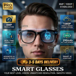 Nouvelles lunettes intelligentes IA GUHUAVMI avec enregistreur photo et vidéo HD 8MP, transfert WiFi, enregistrement audio, traduction IA, réveil vocal, reconnaissance d'objets, appels Bluetooth, double micro, réduction de bruit ENC, contrôle...