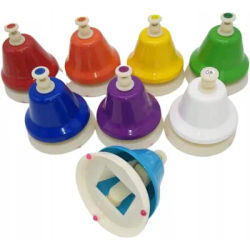 Ensemble de 8 cloches à main en Do majeur, Ré, Mi, Fa, Sol, La, Si, Do, couleur vive, métal et plastique, sonorité claire, facile à jouer, instrument de musique pour l'enseignement de la musique,