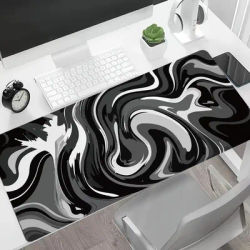 Tapis de bureau minimaliste en marbre tourbillonnant, grand tapis de souris liquide noir, blanc et gris, tapis de clavier antidérapant pour le bureau à domicile et les joueurs