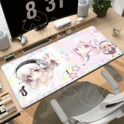 Tapis de souris S-Super Sonico, accessoires pour bureau et gamer, bords cousus, tapis de jeu étendus, esthétique gamer, tapis de table antidérapants en caoutchouc.