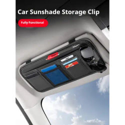 Sac de rangement pour pare-soleil de voiture en cuir PU, boîte organisatrice multi-poches pour pare-soleil, clip pour lunettes de voiture, porte-cartes, poches de rangement
