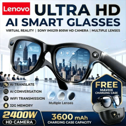Lunettes Intelligentes Lenovo 8K Professionnelles avec Caméra d'Enregistrement Vidéo HD, Appel Bluetooth ChatGPT, Traduction Linguistique et Musique – Lunettes de Soleil pour Hommes