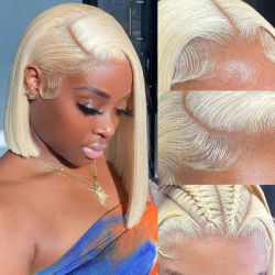 613 Straight 13x4 13x6 Lace Front Human Hair Bob Wig Pre Plucked Baby Hair 613 Blonde Short Bob Wig Remy Human Hair For Women