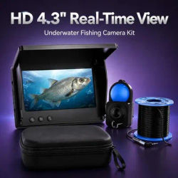Caméra de pêche sous-marine avec moniteur HD 1080P de 4,3 pouces, détecteur de poissons, éclairage de vision nocturne, portable, pour la pêche en lac, en bateau, sur glace, avec étui de transport.