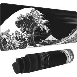 Tapis de souris Kawaii Great Wave, tapis de bureau en polymères, tapis d'ordinateur, tapis de bureau, ordinateur portable, grand jeu, noir