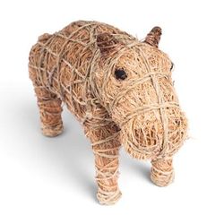 'Hippo-Themed Whimsical Rustic Rattan Raffia Rope Sculpture'