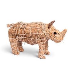 'Large Rhino-Shaped Rattan Sculpture Bound with Raffia Rope'