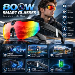 LIGE 2026 Nouvelles lunettes de soleil intelligentes, caméra 800W pixels, prise de vue vidéo anti-tremblement, lunettes de protection sportives, appels Bluetooth, lunettes de soleil intelligentes