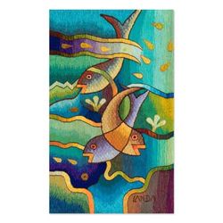 Voices in the Water,'Alpaca Blend Tapestry with Fish Design Handwoven in Peru'