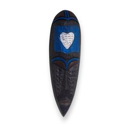 'Heart-Themed African Wood Wall Mask with Brass Plate Accents'
