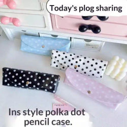 【B】Trousse à crayons en PVC, motif à pois, fermeture à bouton-pression, étui pour stylos et fournitures scolaires, idéale pour les élèves, l’école, le bureau et le rangement quotidien des fournitures.