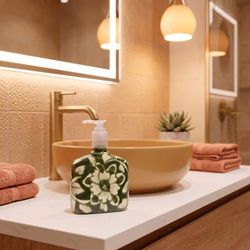 'Floral-Themed Talavera-Style Ceramic Liquid Soap Dispenser'