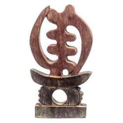 Gye Nyame Throne,'Rustic Adinkra Wood Wall Sculpture from Ghana'