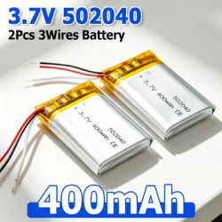 Batterie au lithium Li-polymère 3.7v 400mah 1,48 wh, 3 fils, thermistance 502040 pour GPS, haut-parleur Bluetooth, casque rechargeable, 2 pièces