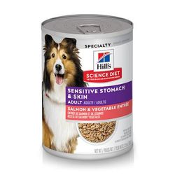 Science Diet Adult Sensitive Stomach & Skin Salmon & Vegetable Entree Canned Wet Dog Food, 12.8 oz.