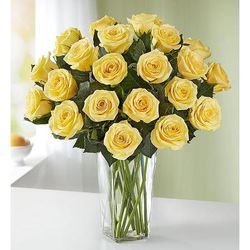 1-800-Flowers Flower Delivery Yellow Roses 12-24 Stems, 24 Stems W/ Clear Vase | Happiness Delivered To Their Door