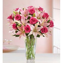 1-800-Flowers Flower Delivery Magnificent Pink Rose & Lily Bouquet W/ Clear Vase | Perfect Gift For Any Occasion