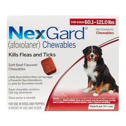Nexgard For Extra Large Dogs 60.1-120 Lbs (Red) 136mg 3 Chews