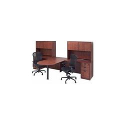 Cherry Laminate 2-Person Peninsula Workstation w/Hutches