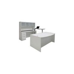 White Electric Lift Adjustable Bridge U-Desk w/Hutch