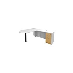White & Woodgrain Peninsula L-Shaped Desk