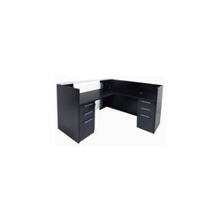 L-Shaped Glass Front Reception Desk w/6 Drawers