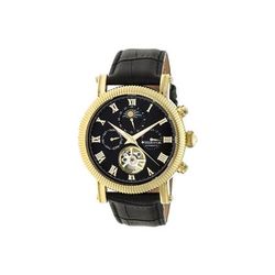 Heritor Winston Semi-Skeleton Leather-Band Watch Gold/Black Standard HERHR5204