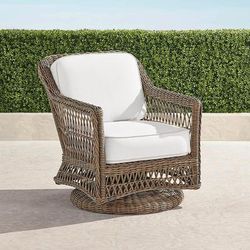 Hampton Swivel Lounge Chair in Driftwood Wicker - Sunbrella Rain, Rain Melon - Frontgate
