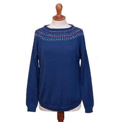Indigo Luxury,'Knit Blue Baby Alpaca Pullover Sweater from Peru'