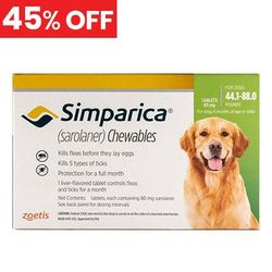 45% Off Simparica for Dogs 44.1-88 Lbs (Green) 6 Doses