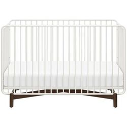 Babyletto Bixby Metal Crib with Toddler Bed Conversion Kit - Warm White / Walnut Stain