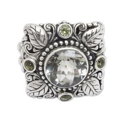 Prasiolite and peridot flower ring, 'Nature's Splendor'
