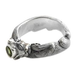 'Dreams of a Cat' - Men's Unique Sterling Silver and Peridot Ring