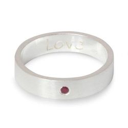 Garnet band ring, 'Love' - Sterling Silver and Garnet Band Ring
