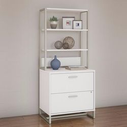 Bush Business Furniture Method Lateral File Cabinet with Hutch in White - MTH012WHSU