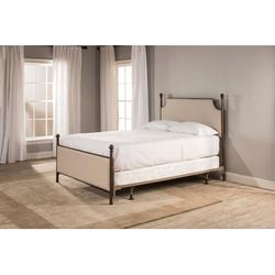 Hillsdale Furniture McArthur Queen Metal and Upholstered Bed, Bronze with Linen Stone Fabric - 1826BQR