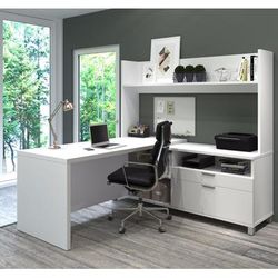 Pro-Linea L-Desk w/ Open Hutch in White - Bestar 120886-17
