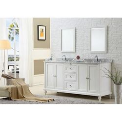 "Classic 70" Pearl White Double Vanity w/ White Carrara Marble Top - JJ-6070D9-WTC"