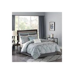 Madison Park Lavine King 12 Piece Complete Bed Set in Blue - Olliix MP10-1666