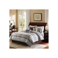 Madison Park Princeton Queen 7 Piece Comforter Set in Blue - Olliix MP10-694