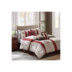 Madison Park Donovan King 7 Piece Jacquard Comforter Set in Red - Olliix MP10-750